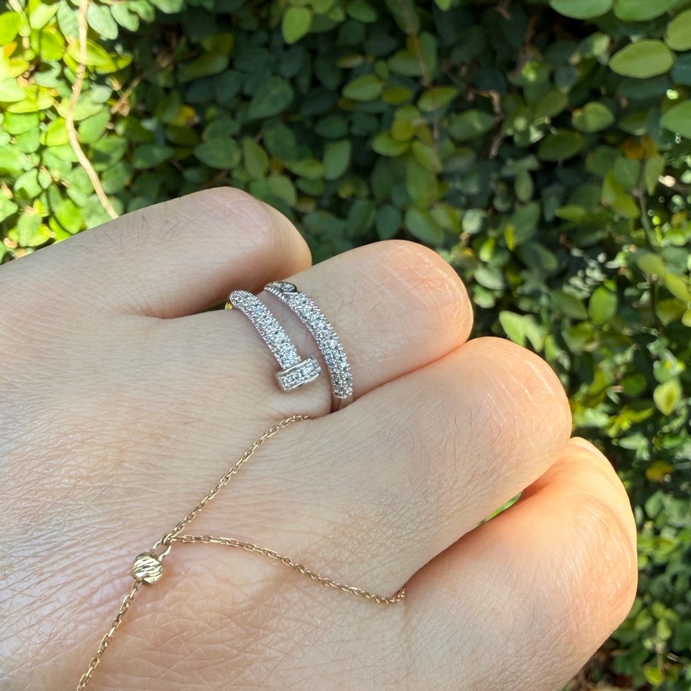 Open Band Pavé Spiral Ring in Silver - Picture 5 of 5